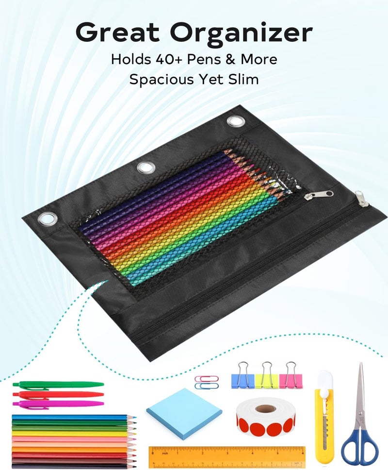 ASBEFORE Pencil Pouch for 3 Ring Binder - Small Zipper Pen Case, Black Pencil Pouches for Boys Kids, School Supplies, 3 Hole Nylon Pencil Bag Accessories Clear Window Aesthetic Organizer - Image 5